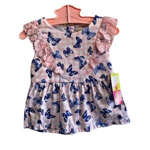 NWT Penelope Mack Gingham Butterfly Flutter Sleeve Peplum Top 3T